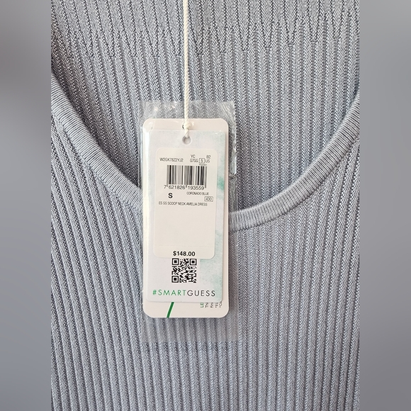 NWT GUESS SMART Collection Ribbed Knit Light Blue Dress Size Small - Picture 6 of 12